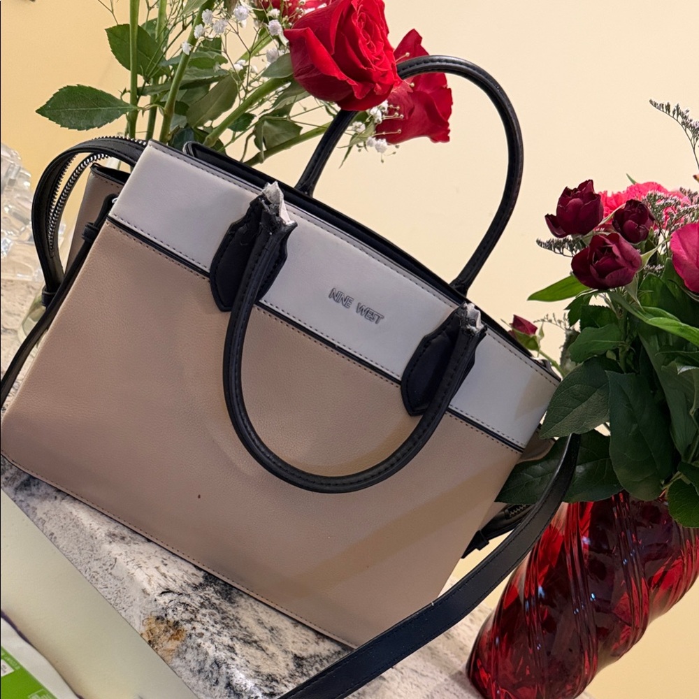 Nine West Two-Tone Satchel in Cream and Black